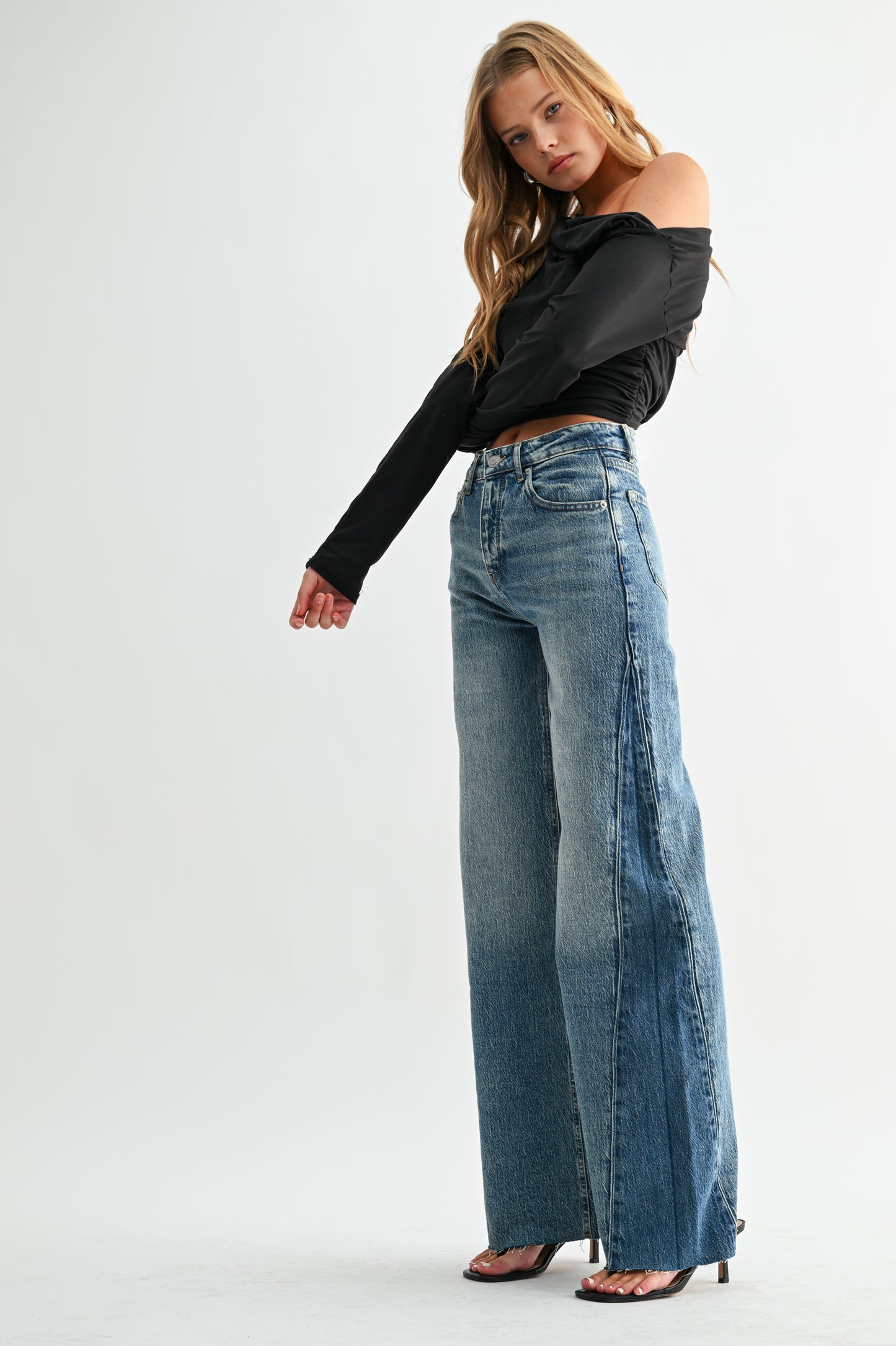 Two-Tone Contrast Panel High Rise Wide Leg Pant
