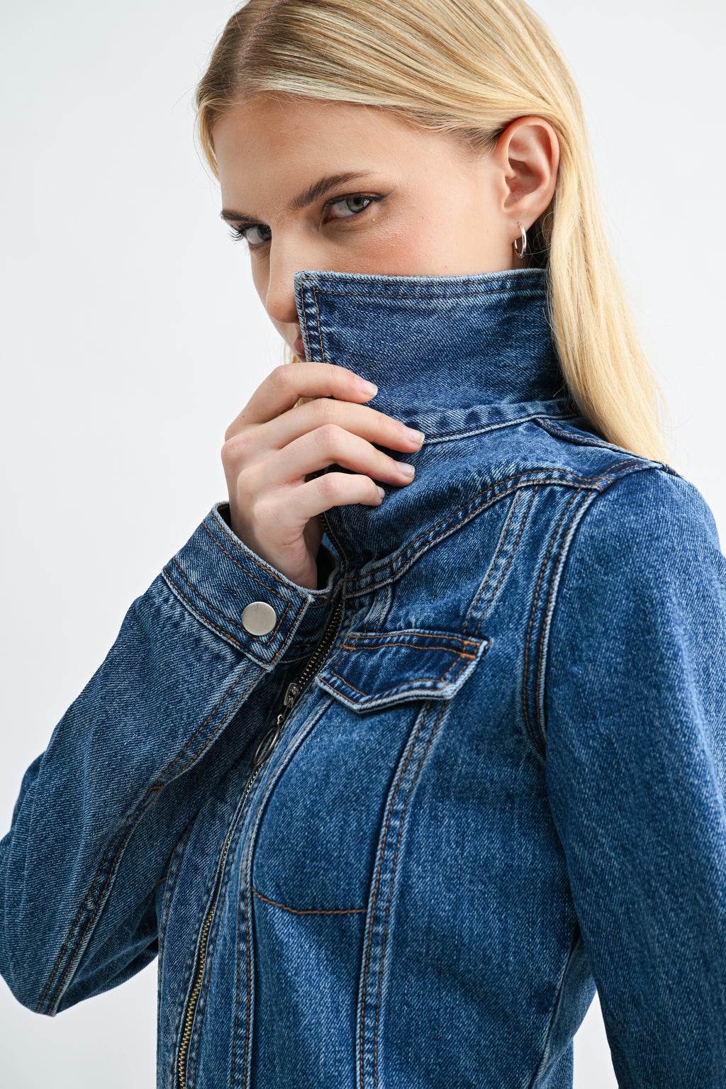 The Kylie Cropped Dark Wash Denim Zip-Front Jacket