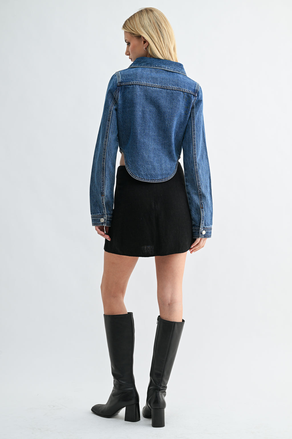 The Kylie Cropped Dark Wash Denim Zip-Front Jacket
