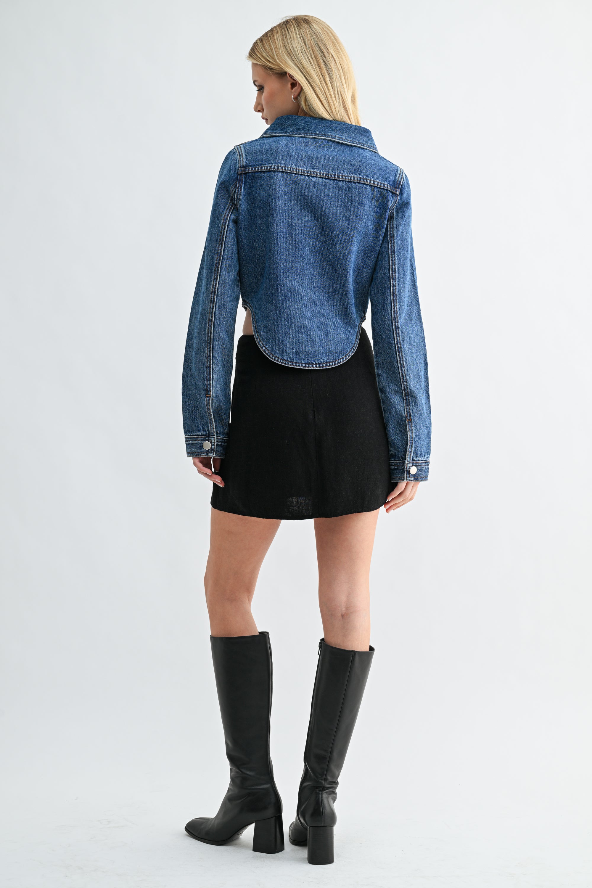 The Kylie Cropped Dark Wash Denim Zip-Front Jacket
