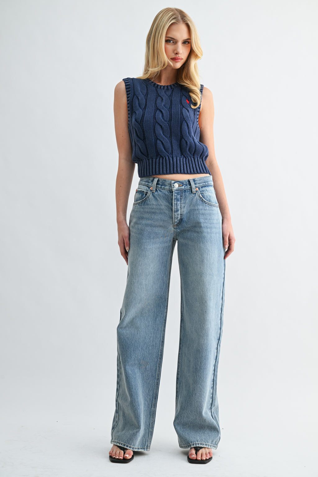 Jemina Denim 90s Low-Rise Baggy Wide-Leg Jean styled full look front view