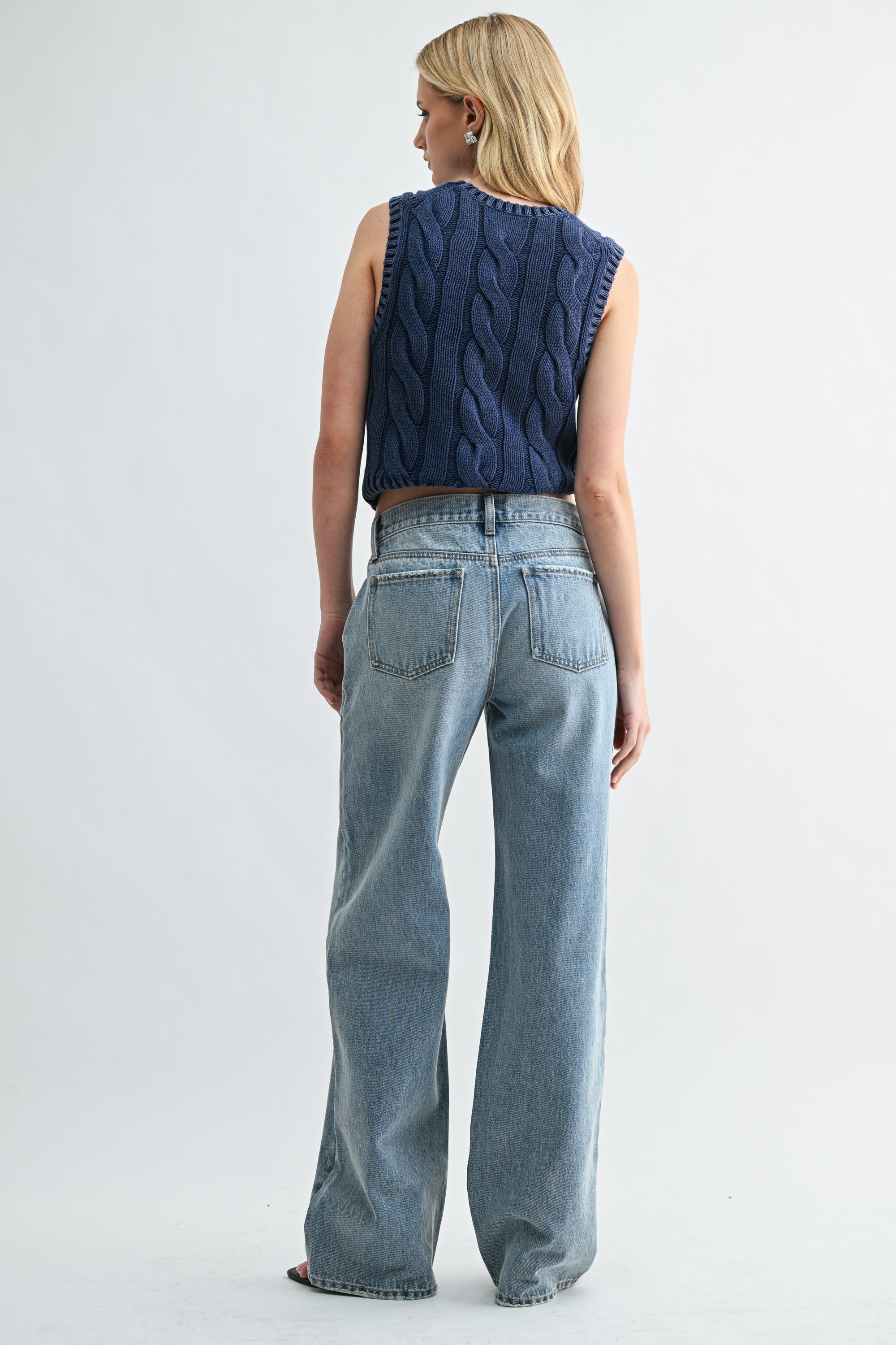 Back view showing relaxed low-waist fit and slouchy wide-leg silhouette