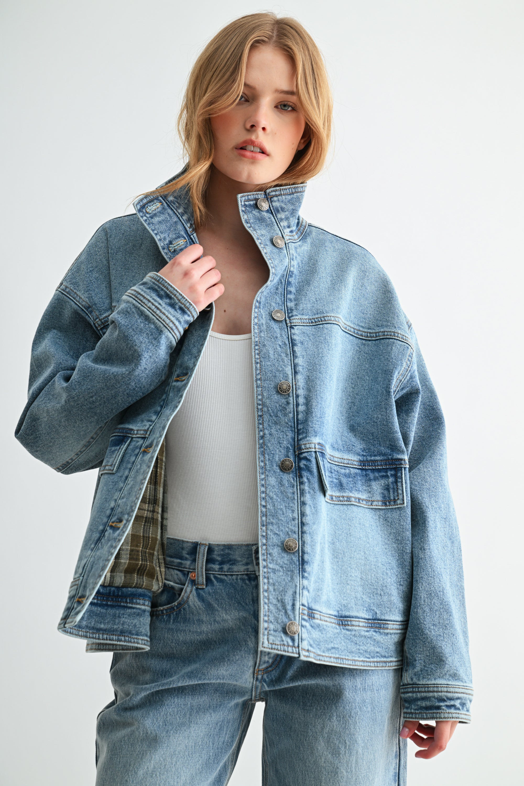 The Heritage Heavyweight Oversized Mock-Neck Denim Jacket
