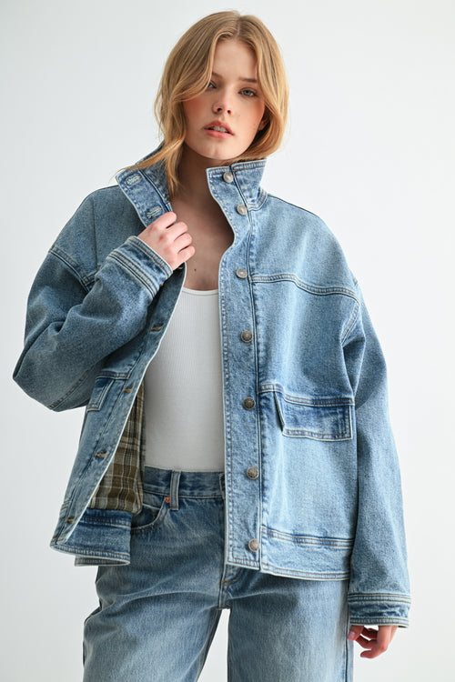 The Heritage Heavyweight Oversized Mock-Neck Denim Jacket