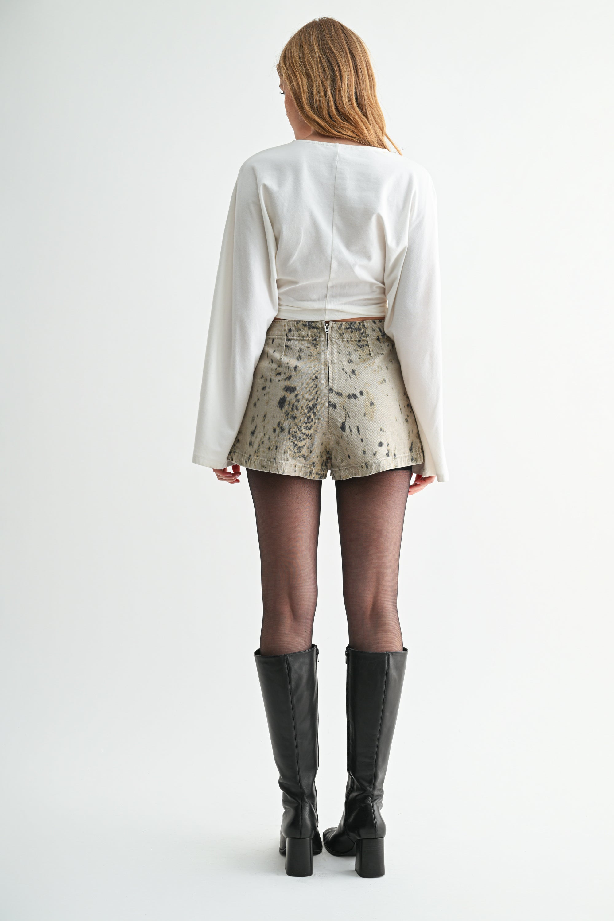 High-Rise Printed Leopard Denim Skort