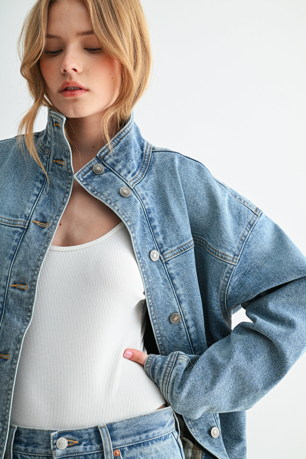 The Heritage Heavyweight Oversized Mock-Neck Denim Jacket