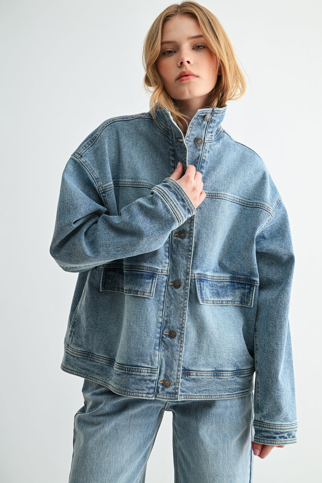 The Heritage Heavyweight Oversized Mock-Neck Denim Jacket