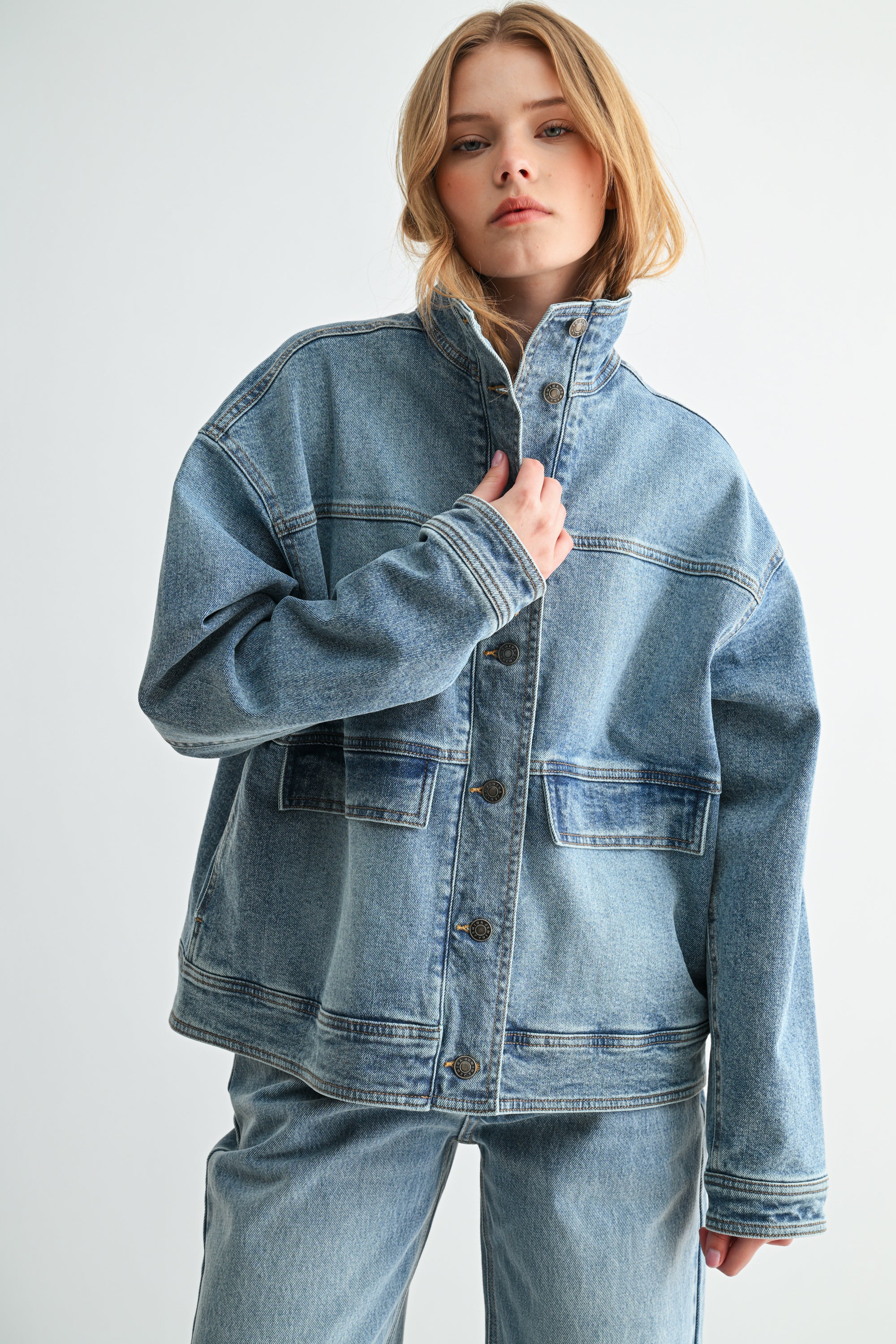 The Heritage Heavyweight Oversized Mock-Neck Denim Jacket