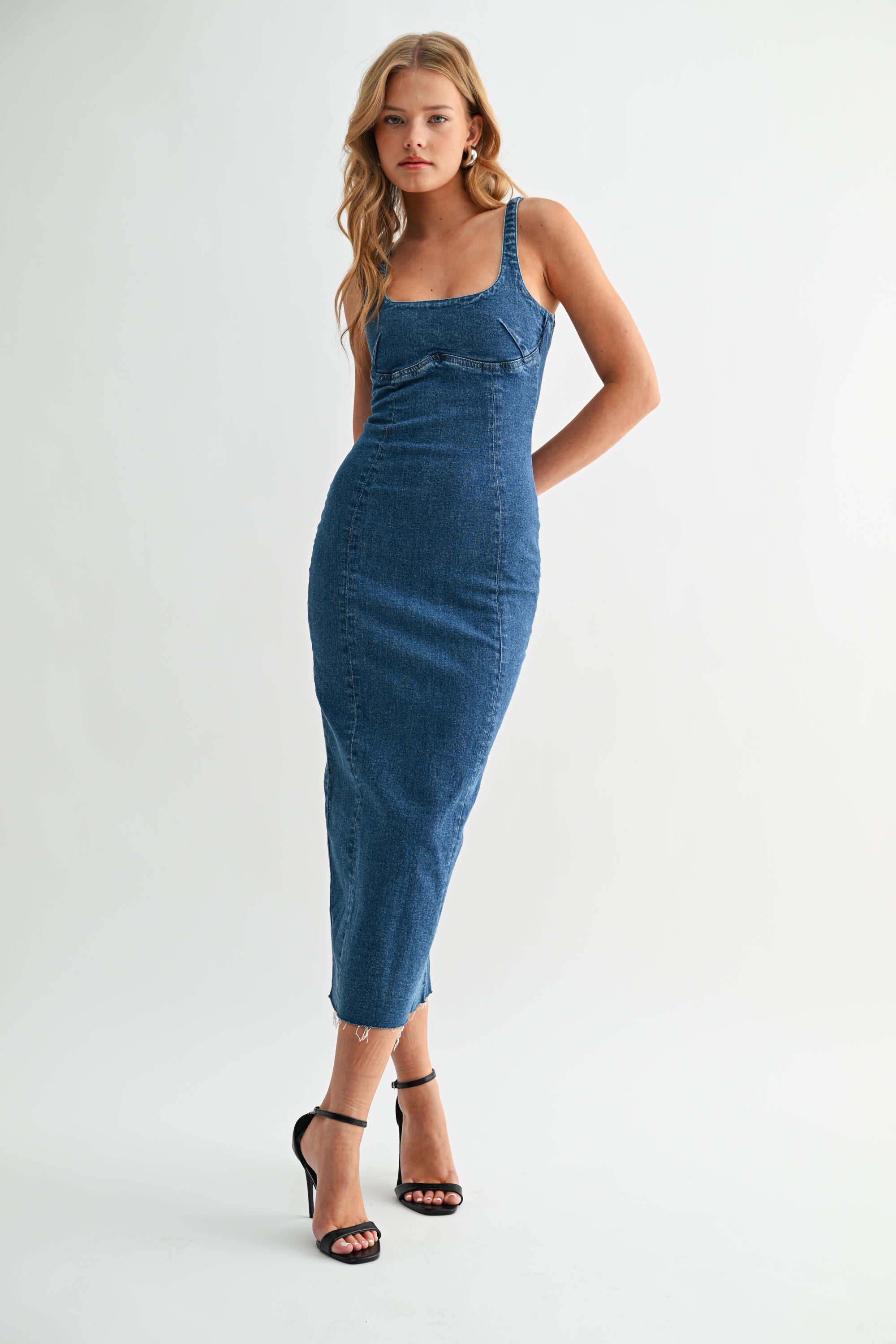 high end denim dresses Designer Denim Dress Women Long Dresses Single Breasted Big Turn-down Collar Waist Slimming