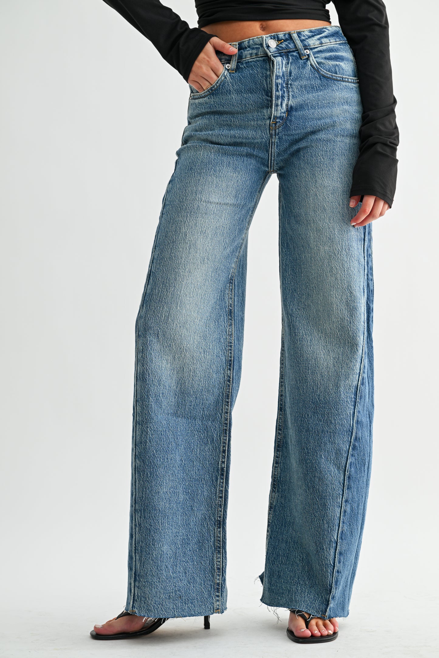 High Rise Wide Two-Tone Contrast Side Panel Pant