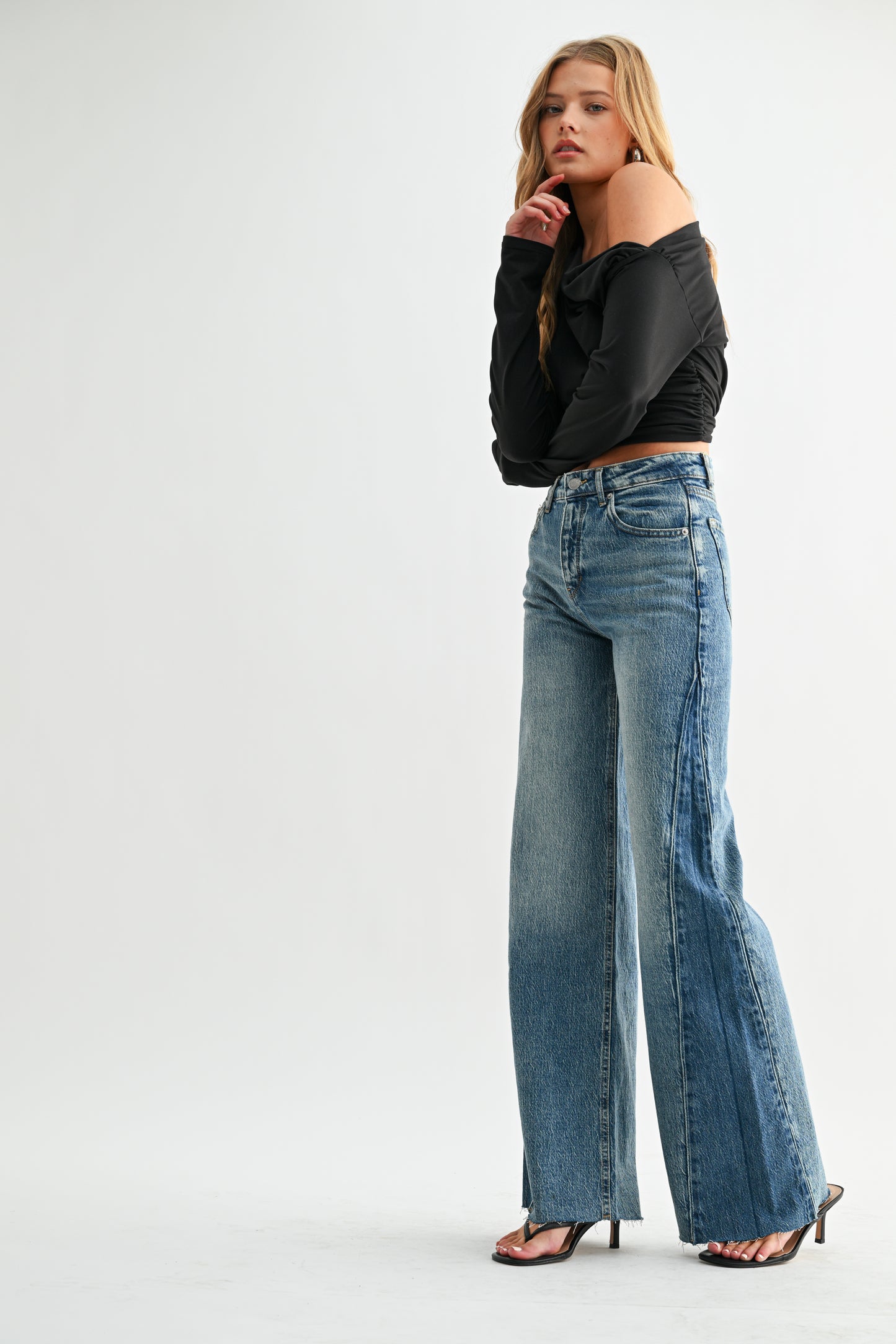 High Rise Wide Two-Tone Contrast Side Panel Pant