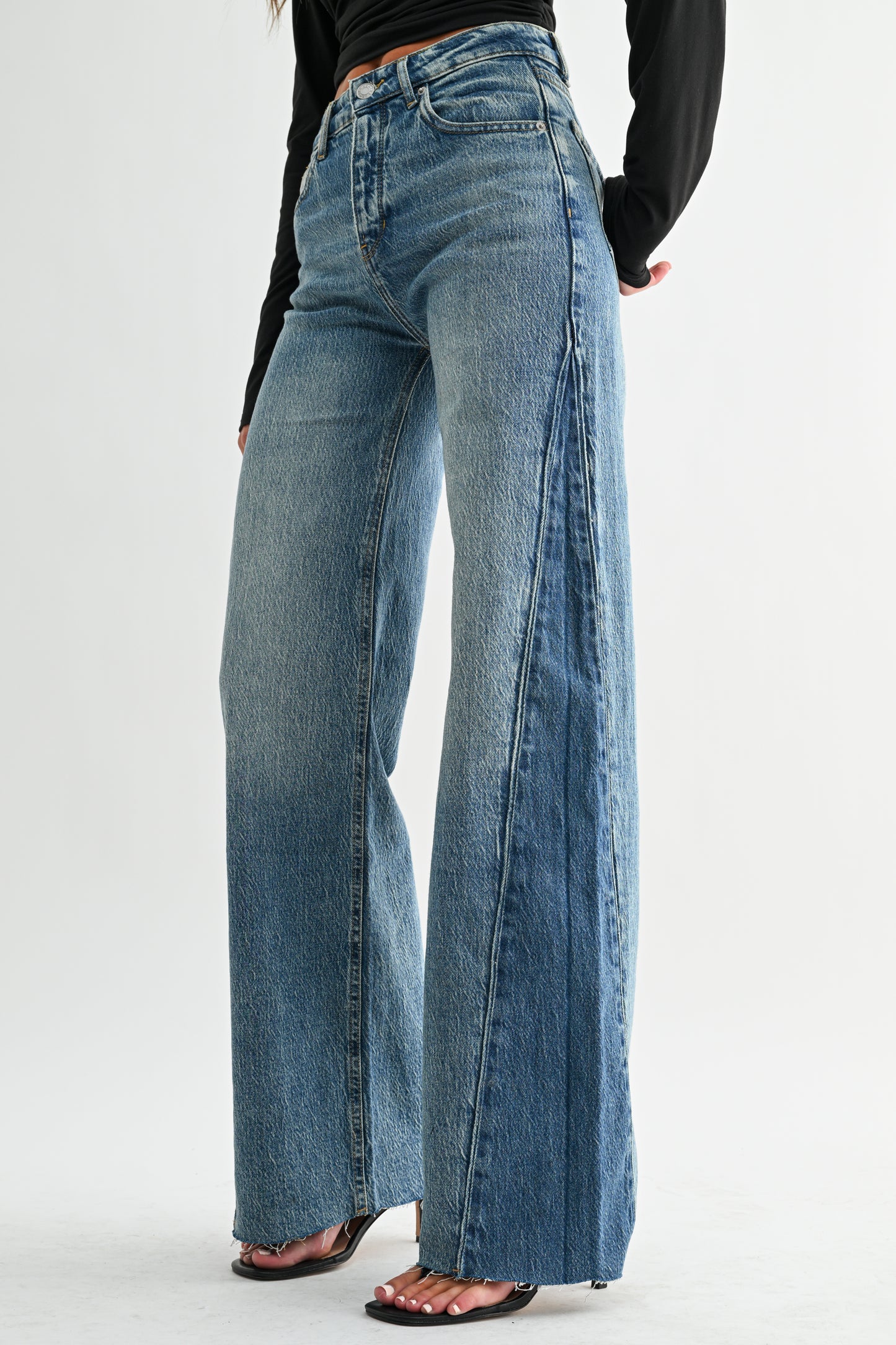 High Rise Wide Two-Tone Contrast Side Panel Pant
