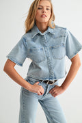 The Muse Mini-Shirt Light Wash