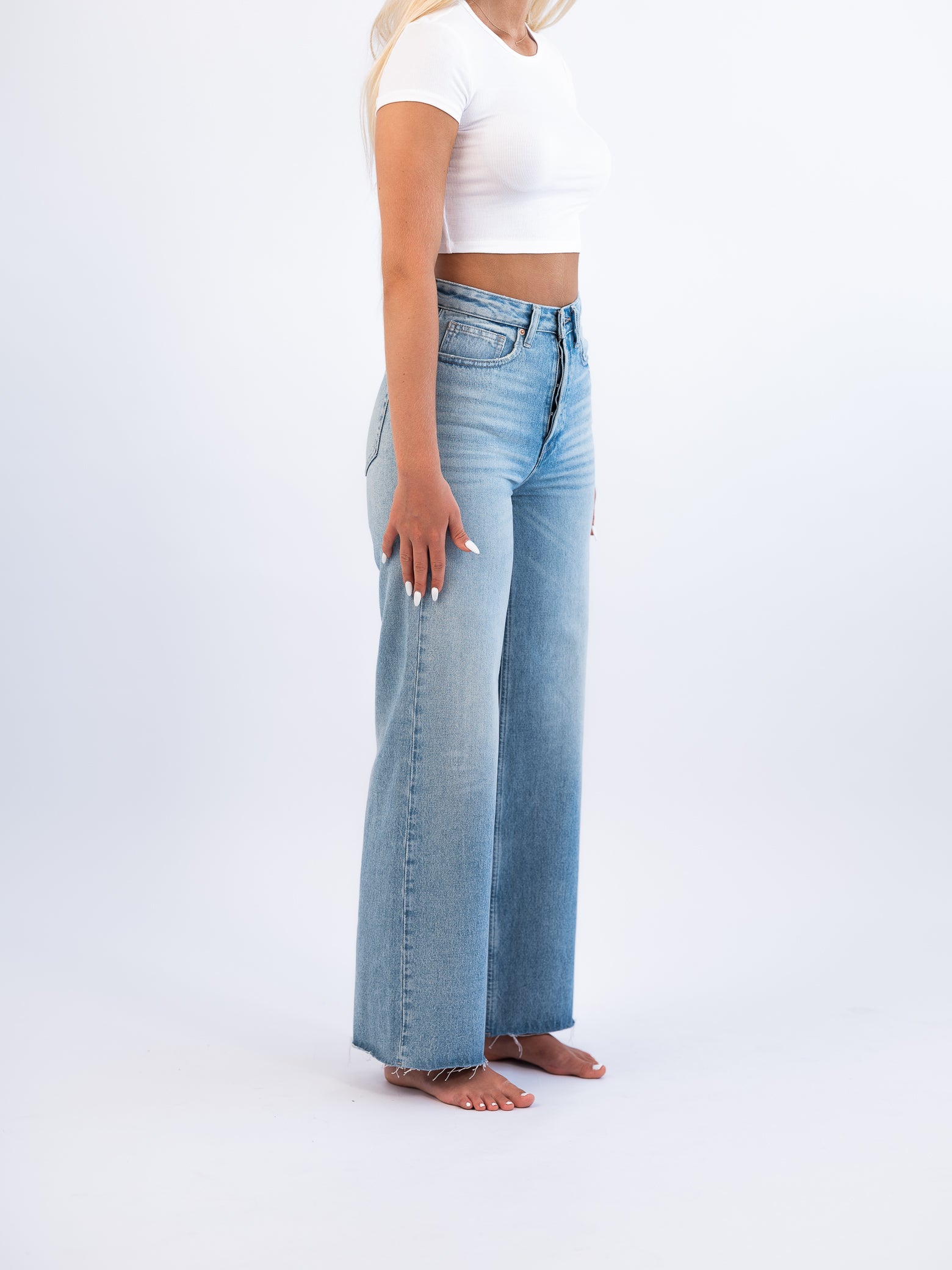 Stylish Sustainable Light Wash High Rise Wide Leg Pant