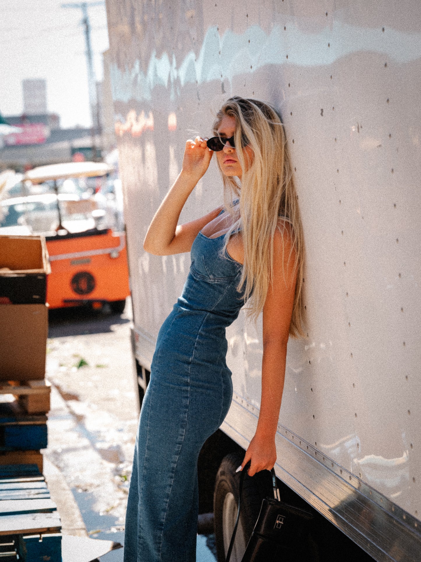 Midi Length Stretch Denim Tank Top Dress