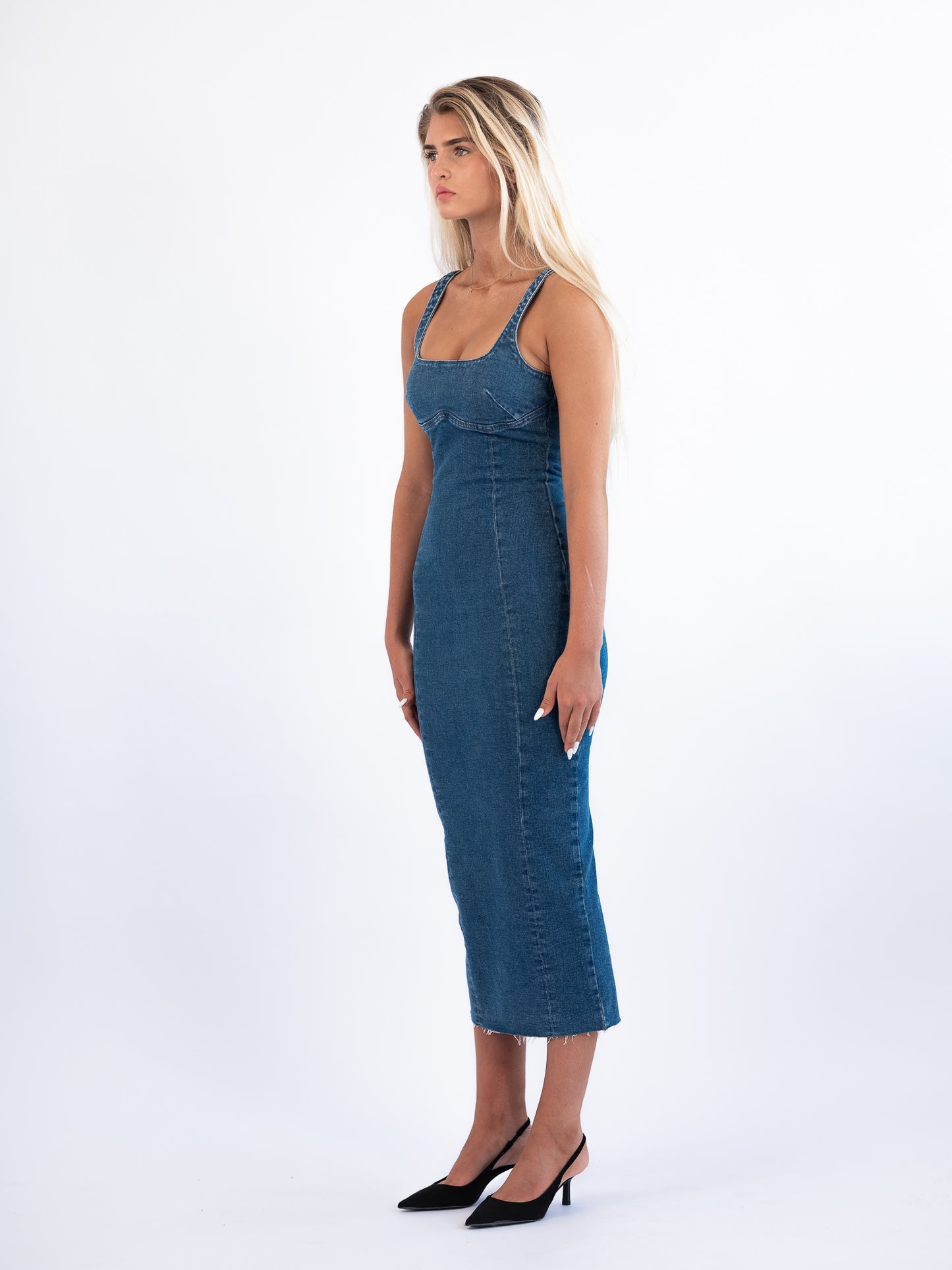 Midi Denim Tank Dress With Dart Detail